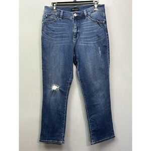 Lee Jeans Women 10 Medium Blue Slimmin Fit Straight Leg Distressed Denim‎ 14443